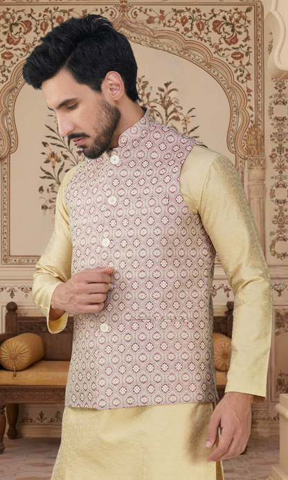 Men's Embroidery Silk Traditional Ethnic Nehru Jacket