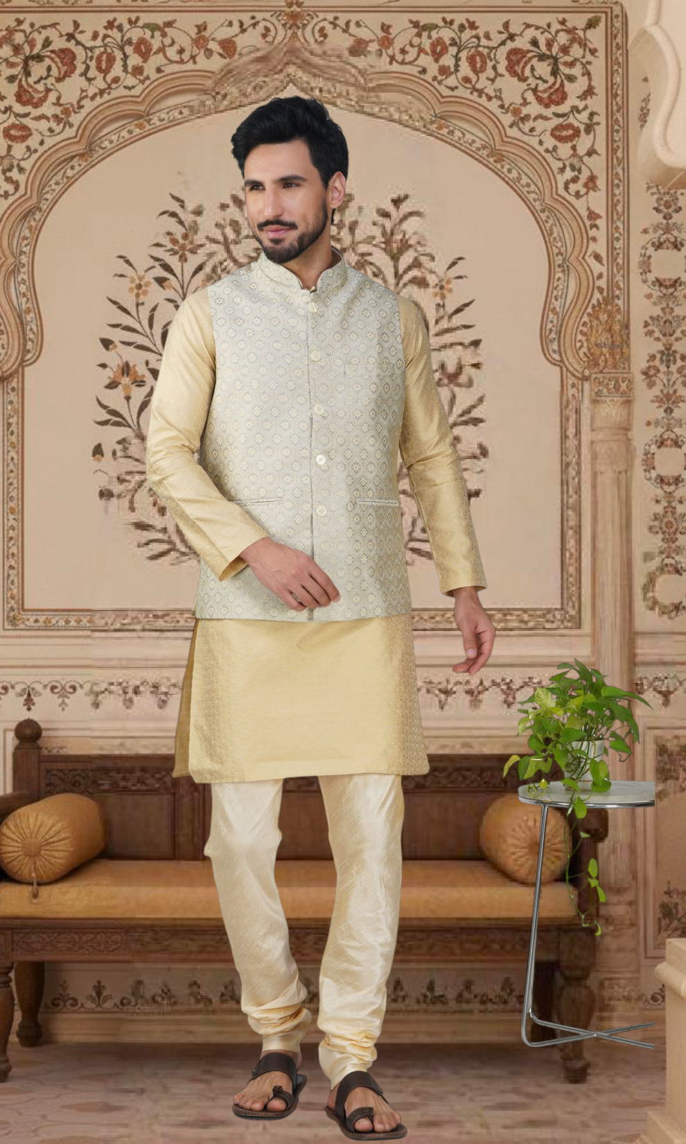 Men's Embroidery Silk Traditional Ethnic Nehru Jacket