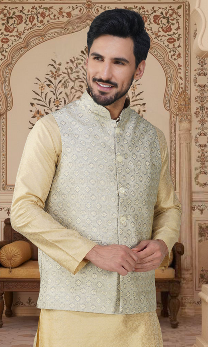 Men's Embroidery Silk Traditional Ethnic Nehru Jacket