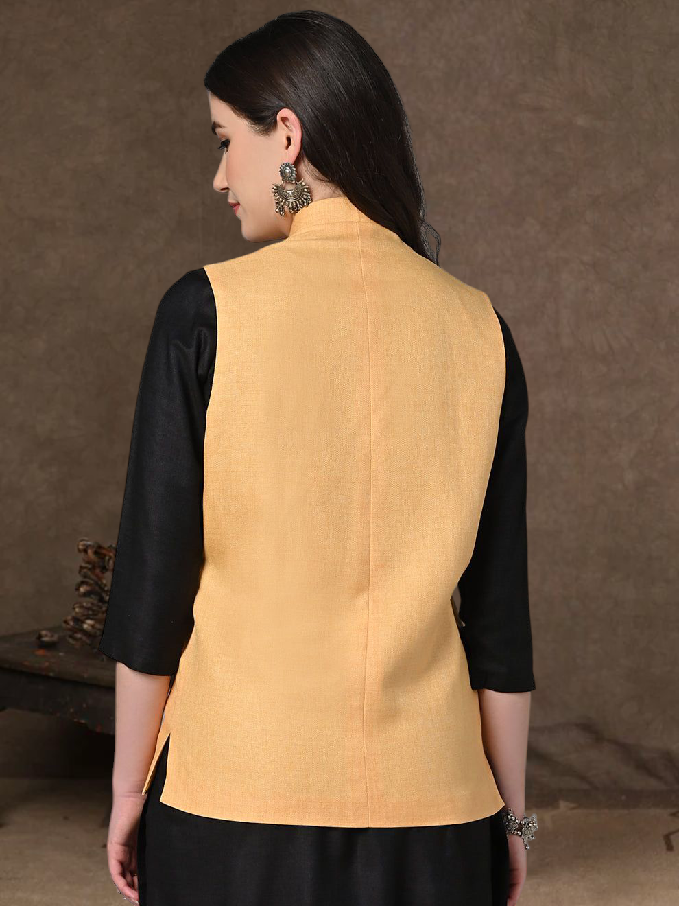 Vastraa Fusion Solid Indian Traditional Ethnic Waistcoat Festive Cotton Nehru Jacket for Women