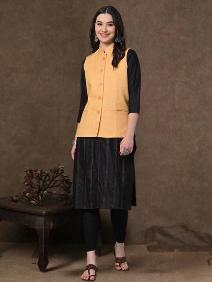 Vastraa Fusion Solid Indian Traditional Ethnic Waistcoat Festive Cotton Nehru Jacket for Women