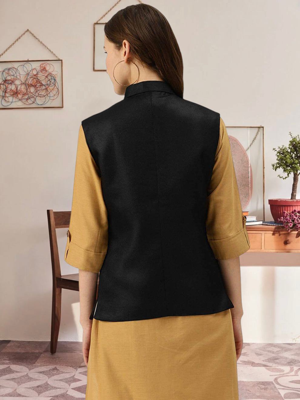 Vastraa Fusion Ladies Modi Jacket / Waistcoat - Plain Solid Colurs - Cotton Mix Nehru Jacket