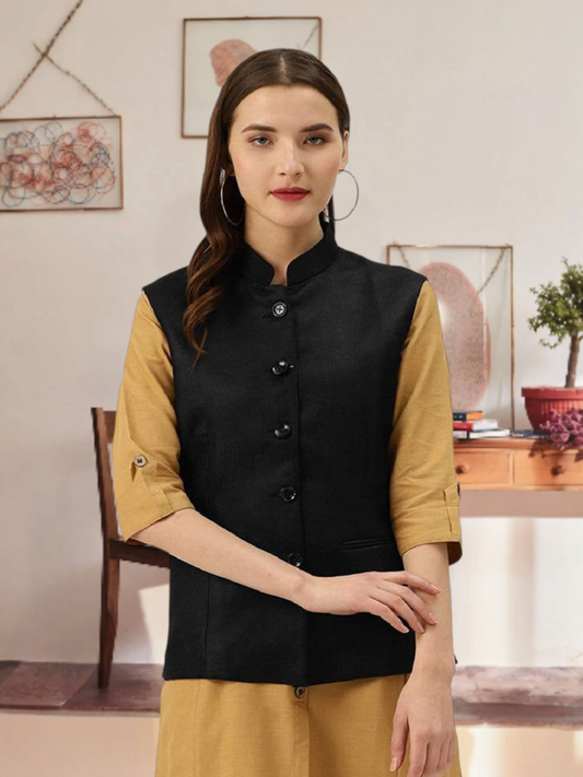 Vastraa Fusion Ladies Modi Jacket / Waistcoat - Plain Solid Colurs - Cotton Mix Nehru Jacket
