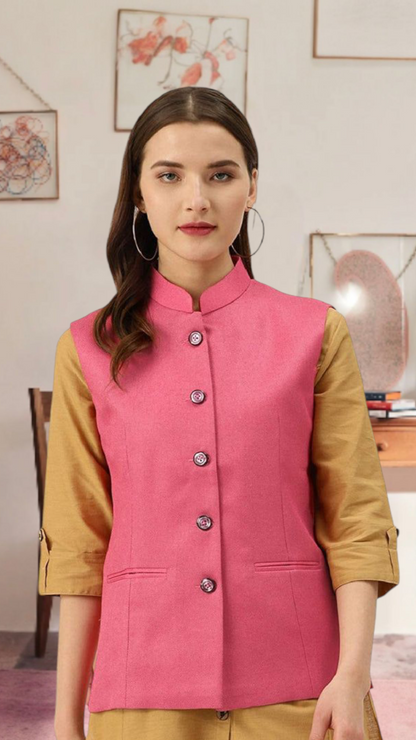 Vastraa Fusion Ladies Modi Jacket / Waistcoat - Plain Solid Colurs - Cotton Mix Nehru Jacket