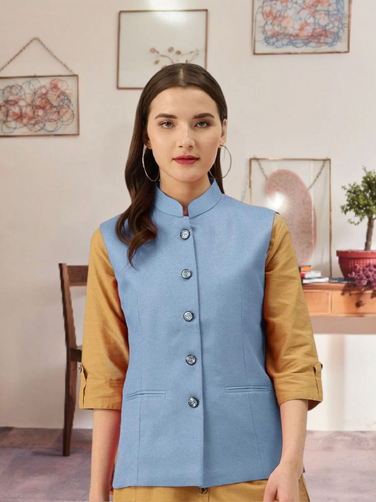Vastraa Fusion Ladies Modi Jacket / Waistcoat - Plain Solid Colurs - Cotton Mix Nehru Jacket