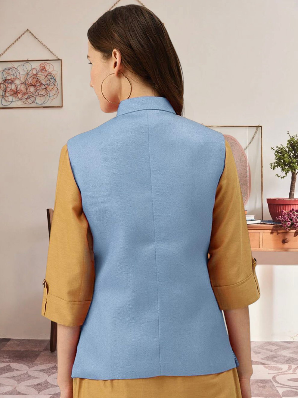 Vastraa Fusion Ladies Modi Jacket / Waistcoat - Plain Solid Colurs - Cotton Mix Nehru Jacket