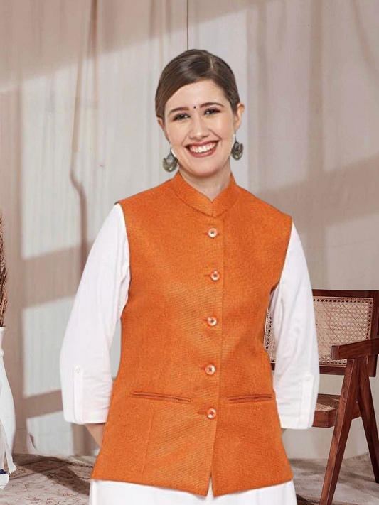 Vastraa Fusion Ladies Modi Jacket / Waistcoat - Plain Solid Colurs - Cotton Mix Nehru Jacket