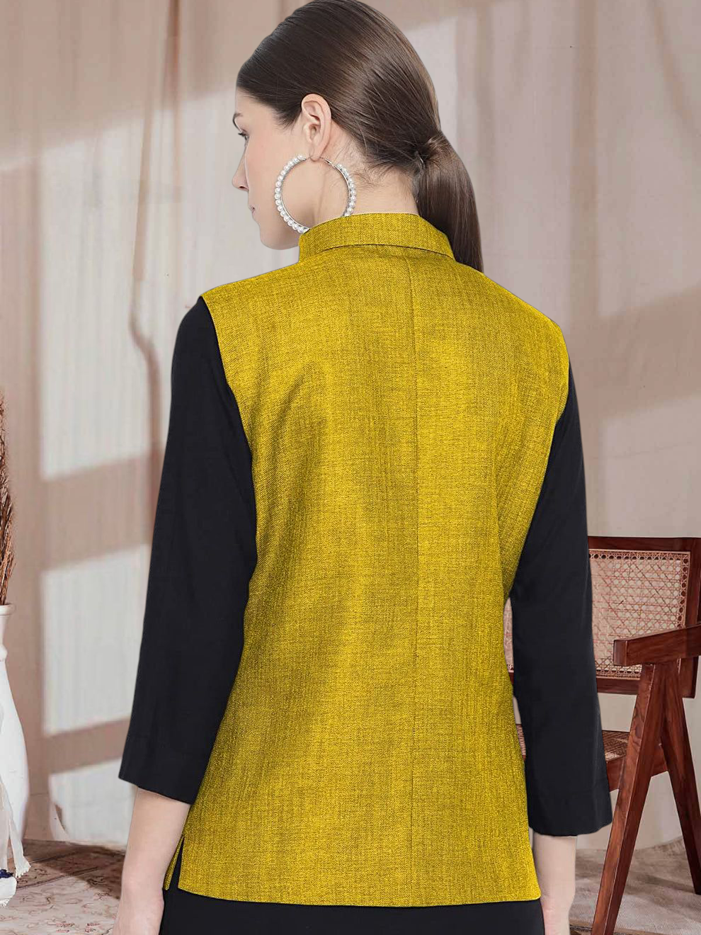 Vastraa Fusion Ladies Modi Jacket / Waistcoat - Plain Solid Colurs - Cotton Mix Nehru Jacket
