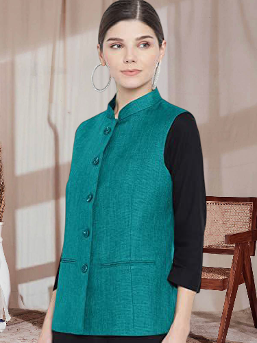 Vastraa Fusion Ladies Modi Jacket / Waistcoat - Plain Solid Colurs - Cotton Mix Nehru Jacket