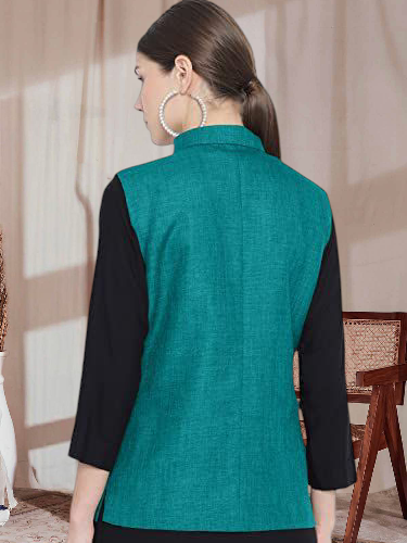 Vastraa Fusion Ladies Modi Jacket / Waistcoat - Plain Solid Colurs - Cotton Mix Nehru Jacket
