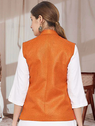 Vastraa Fusion Ladies Modi Jacket / Waistcoat - Plain Solid Colurs - Cotton Mix Nehru Jacket