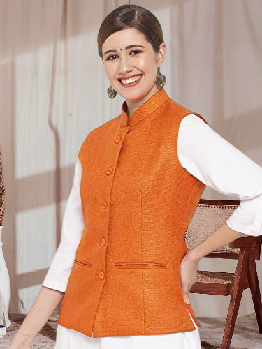 Vastraa Fusion Ladies Modi Jacket / Waistcoat - Plain Solid Colurs - Cotton Mix Nehru Jacket