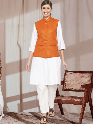 Vastraa Fusion Ladies Modi Jacket / Waistcoat - Plain Solid Colurs - Cotton Mix Nehru Jacket