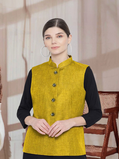 Vastraa Fusion Ladies Modi Jacket / Waistcoat - Plain Solid Colurs - Cotton Mix Nehru Jacket