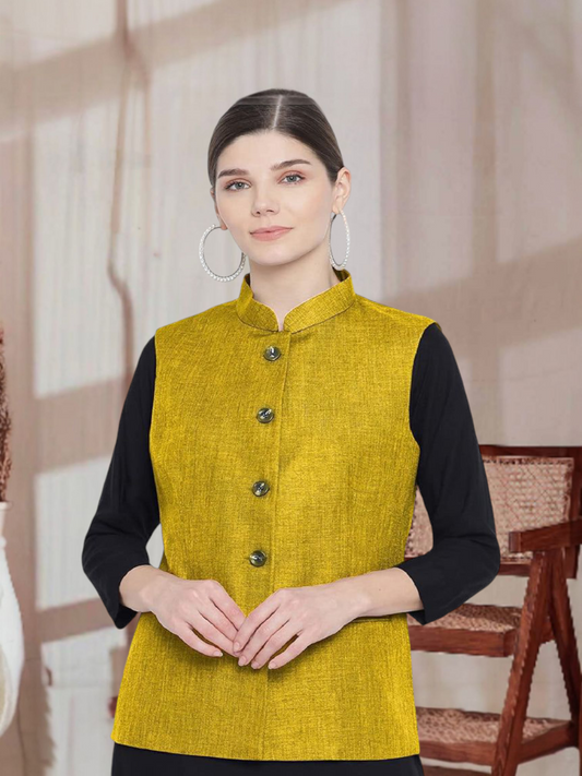 Vastraa Fusion Ladies Modi Jacket / Waistcoat - Plain Solid Colurs - Cotton Mix Nehru Jacket