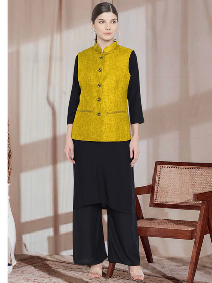 Vastraa Fusion Ladies Modi Jacket / Waistcoat - Plain Solid Colurs - Cotton Mix Nehru Jacket