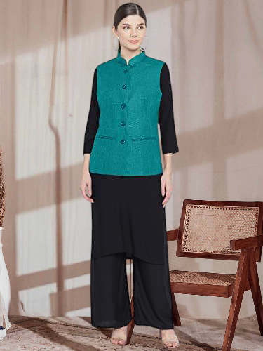 Vastraa Fusion Ladies Modi Jacket / Waistcoat - Plain Solid Colurs - Cotton Mix Nehru Jacket