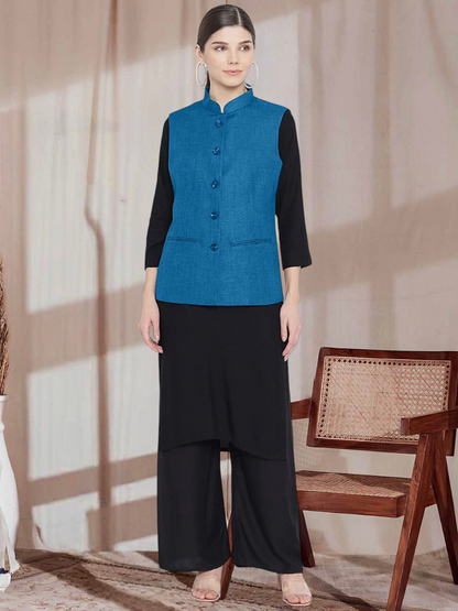 Vastraa Fusion Ladies Modi Jacket / Waistcoat - Plain Solid Colurs - Cotton Mix Nehru Jacket