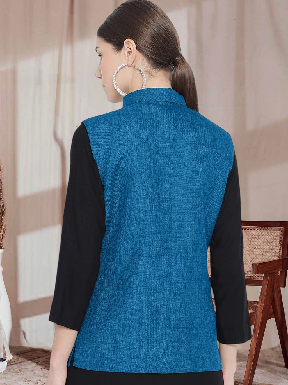 Vastraa Fusion Ladies Modi Jacket / Waistcoat - Plain Solid Colurs - Cotton Mix Nehru Jacket