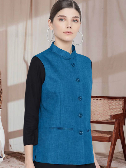 Vastraa Fusion Ladies Modi Jacket / Waistcoat - Plain Solid Colurs - Cotton Mix Nehru Jacket