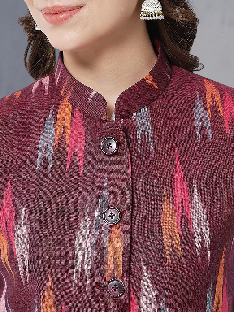 Ladies Modi Jacket / Waistcoat - Khadi Look in Mix Ikkat Patterns - South Cotton Nehru Jacket