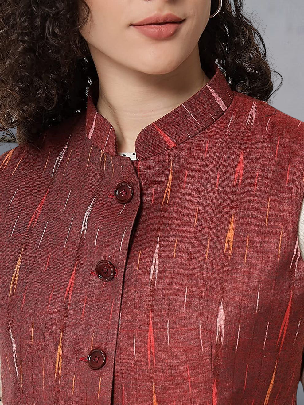 Vastraa Fusion Solid Indian Traditional Ethnic Waistcoat Festive Woolen Nehru Jacket for Women