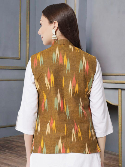 Vastraa Fusion Solid Indian Traditional Ethnic Waistcoat Festive Woolen Nehru Jacket for Women
