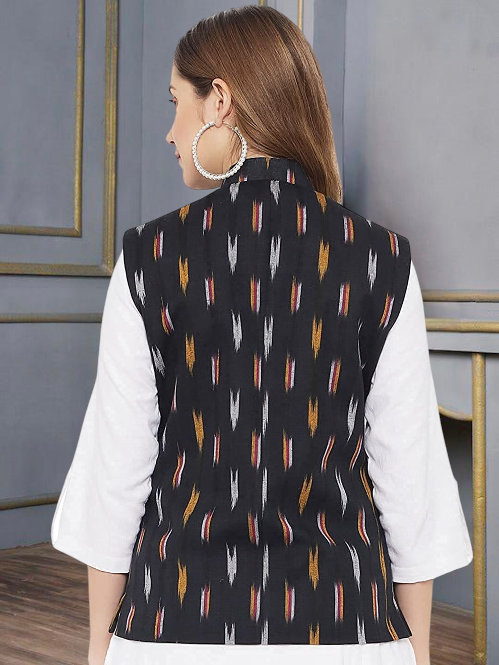 Vastraa Fusion Solid Indian Traditional Ethnic Waistcoat Festive Woolen Nehru Jacket for Women