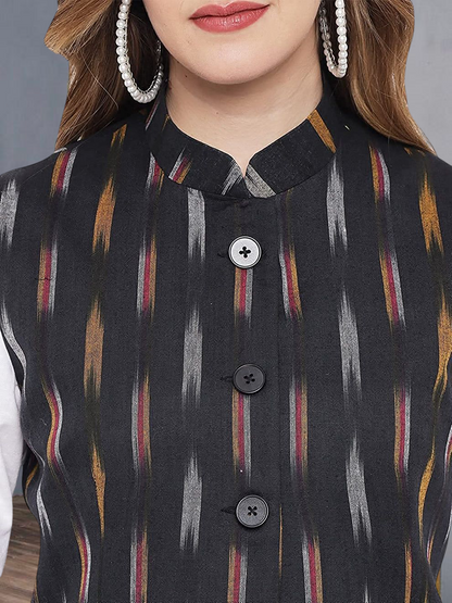 Vastraa Fusion Solid Indian Traditional Ethnic Waistcoat Festive Woolen Nehru Jacket for Women