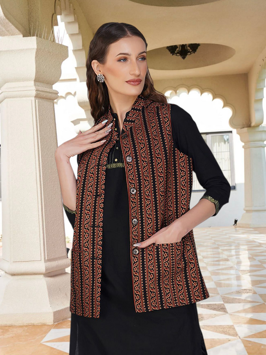 Ladies Modi Jacket / Waistcoat - Printed Look Designer Patterns - Cotton Nehru Jacket