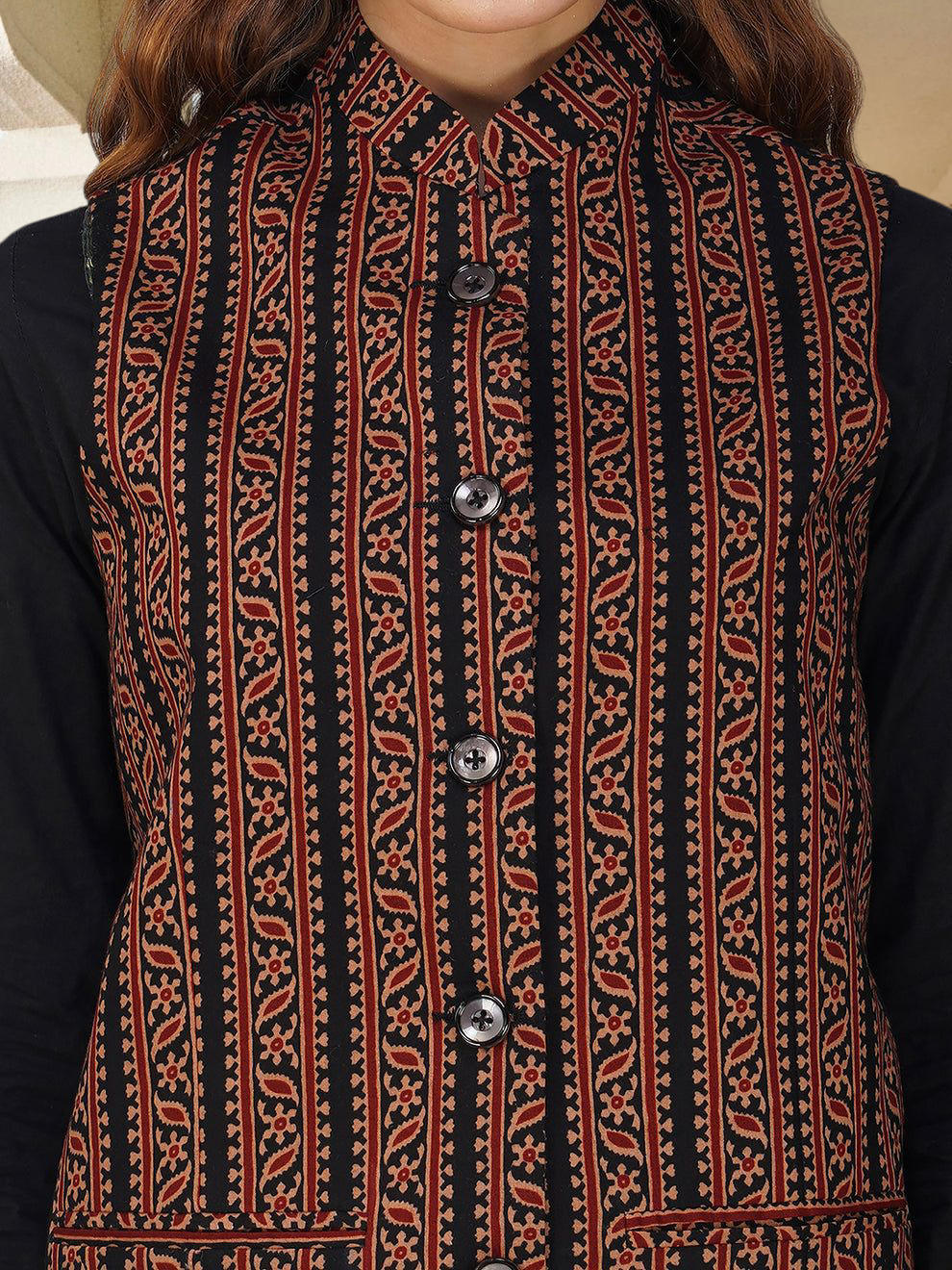 Ladies Modi Jacket / Waistcoat - Printed Look Designer Patterns - Cotton Nehru Jacket
