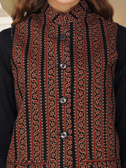 Ladies Modi Jacket / Waistcoat - Printed Look Designer Patterns - Cotton Nehru Jacket