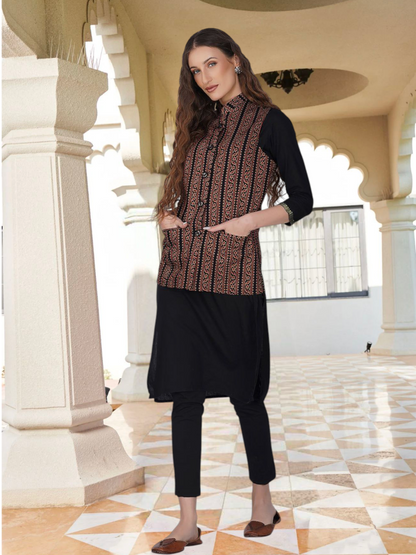 Ladies Modi Jacket / Waistcoat - Printed Look Designer Patterns - Cotton Nehru Jacket
