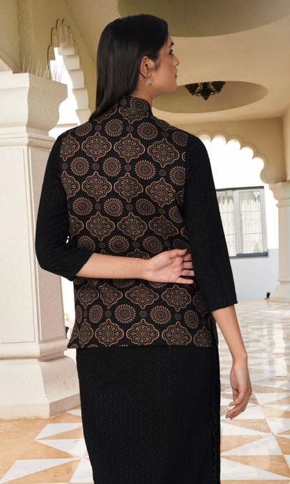 Vastraa Fusion Solid Indian Traditional Ethnic Waistcoat Festive Woolen Nehru Jacket for Women