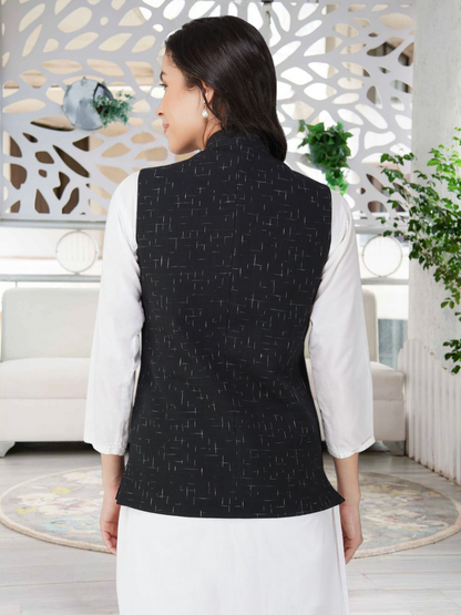 Ladies Modi Nehru Jacket / Waistcoat - Khadi Look in Mix Ikat Patterns Jacket