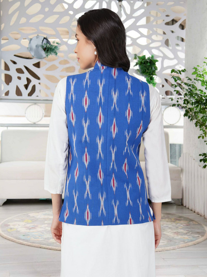 Ladies Modi Nehru Jacket / Waistcoat - Khadi Look in Mix Ikat Patterns Jacket