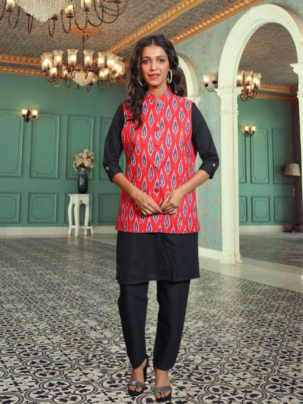 Digital Printed - Mango Silk Nehru Jacket Ladies Modi Jacket / Waistcoat