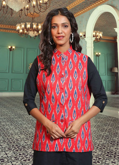 Digital Printed - Mango Silk Nehru Jacket Ladies Modi Jacket / Waistcoat