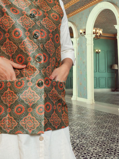 Digital Printed - Mango Silk Nehru Jacket Ladies Modi Jacket / Waistcoat