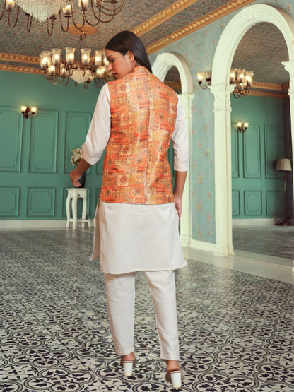 Digital Printed - Mango Silk Nehru Jacket Ladies Modi Jacket / Waistcoat