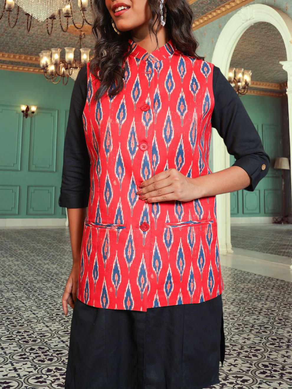 Digital Printed - Mango Silk Nehru Jacket Ladies Modi Jacket / Waistcoat