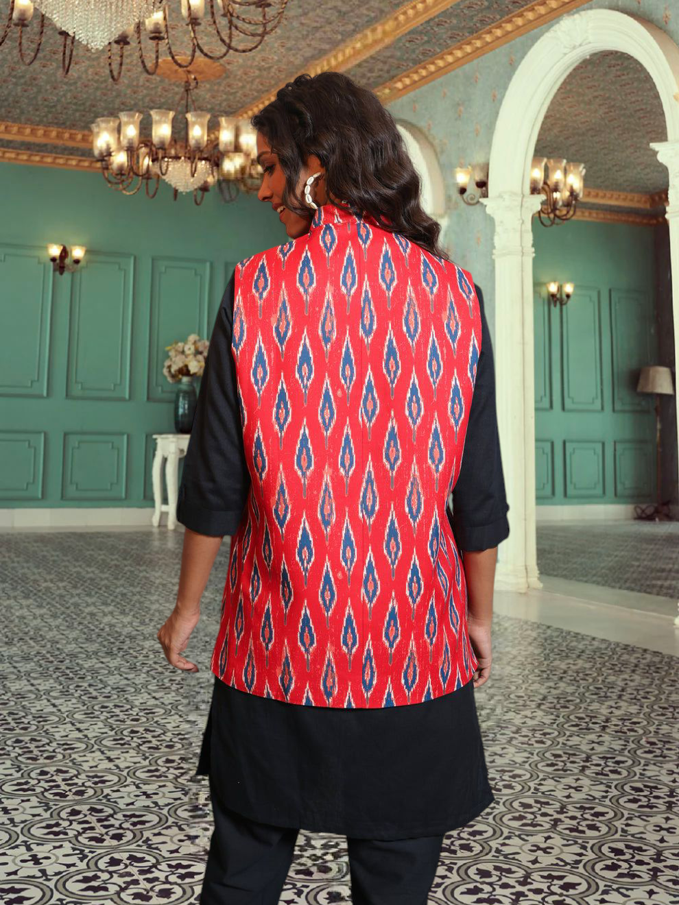 Digital Printed - Mango Silk Nehru Jacket Ladies Modi Jacket / Waistcoat