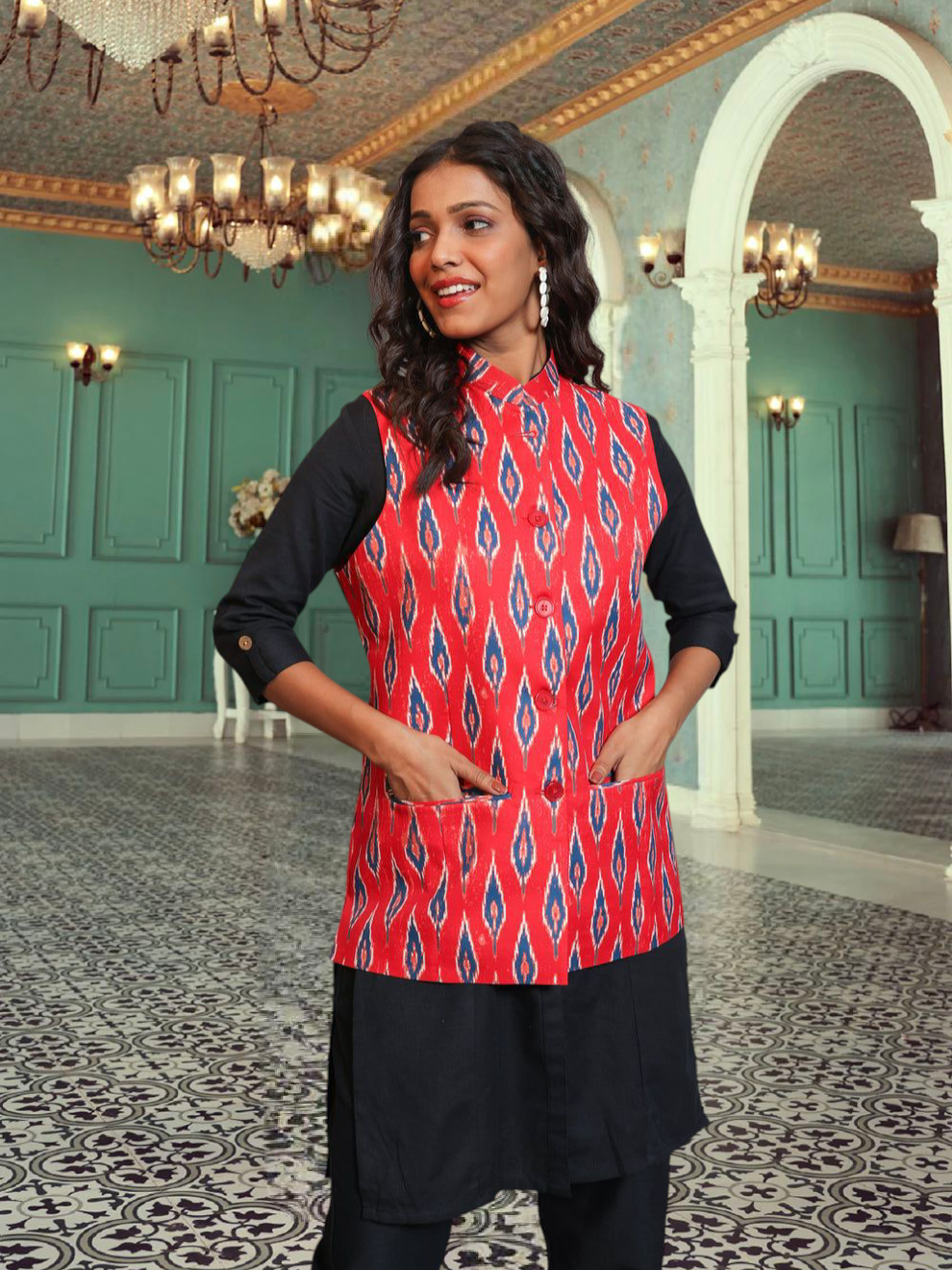 Digital Printed - Mango Silk Nehru Jacket Ladies Modi Jacket / Waistcoat