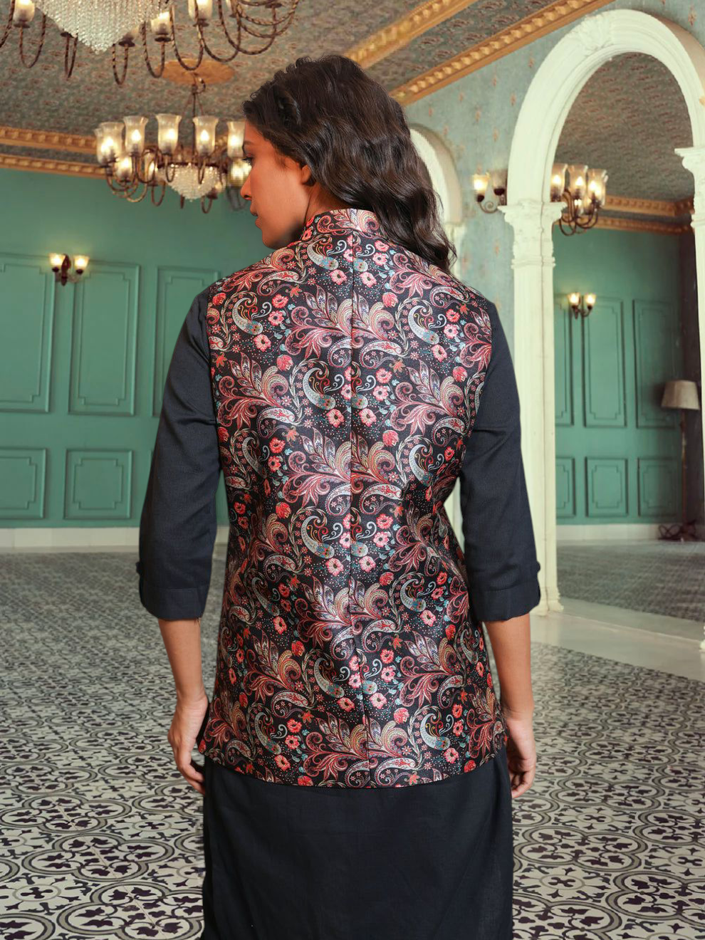 Digital Printed - Mango Silk Nehru Jacket Ladies Modi Jacket / Waistcoat