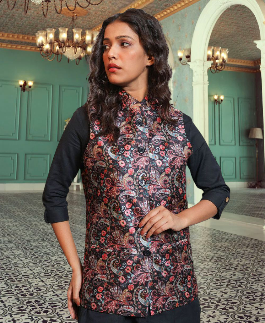 Digital Printed - Mango Silk Nehru Jacket Ladies Modi Jacket / Waistcoat