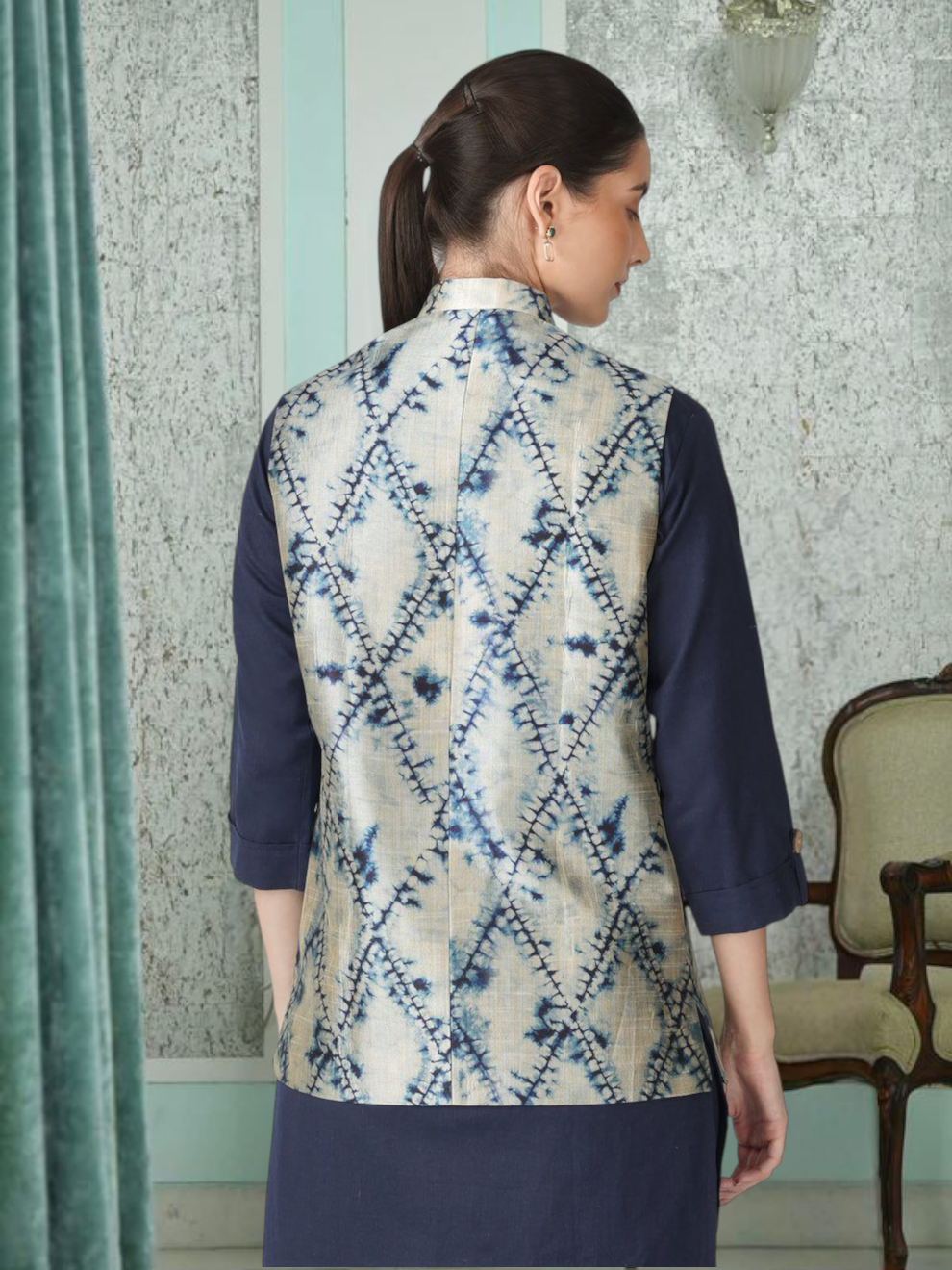 Digital Printed - Mango Silk Nehru Jacket Ladies Modi Jacket / Waistcoat