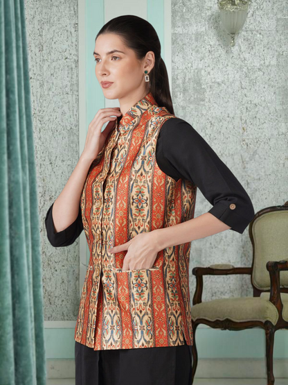 Digital Printed - Mango Silk Nehru Jacket Ladies Modi Jacket / Waistcoat