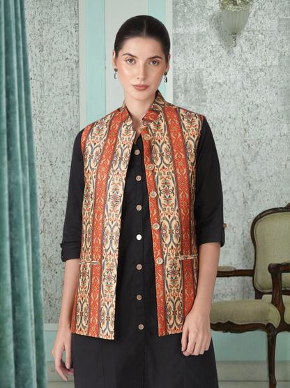 Digital Printed - Mango Silk Nehru Jacket Ladies Modi Jacket / Waistcoat
