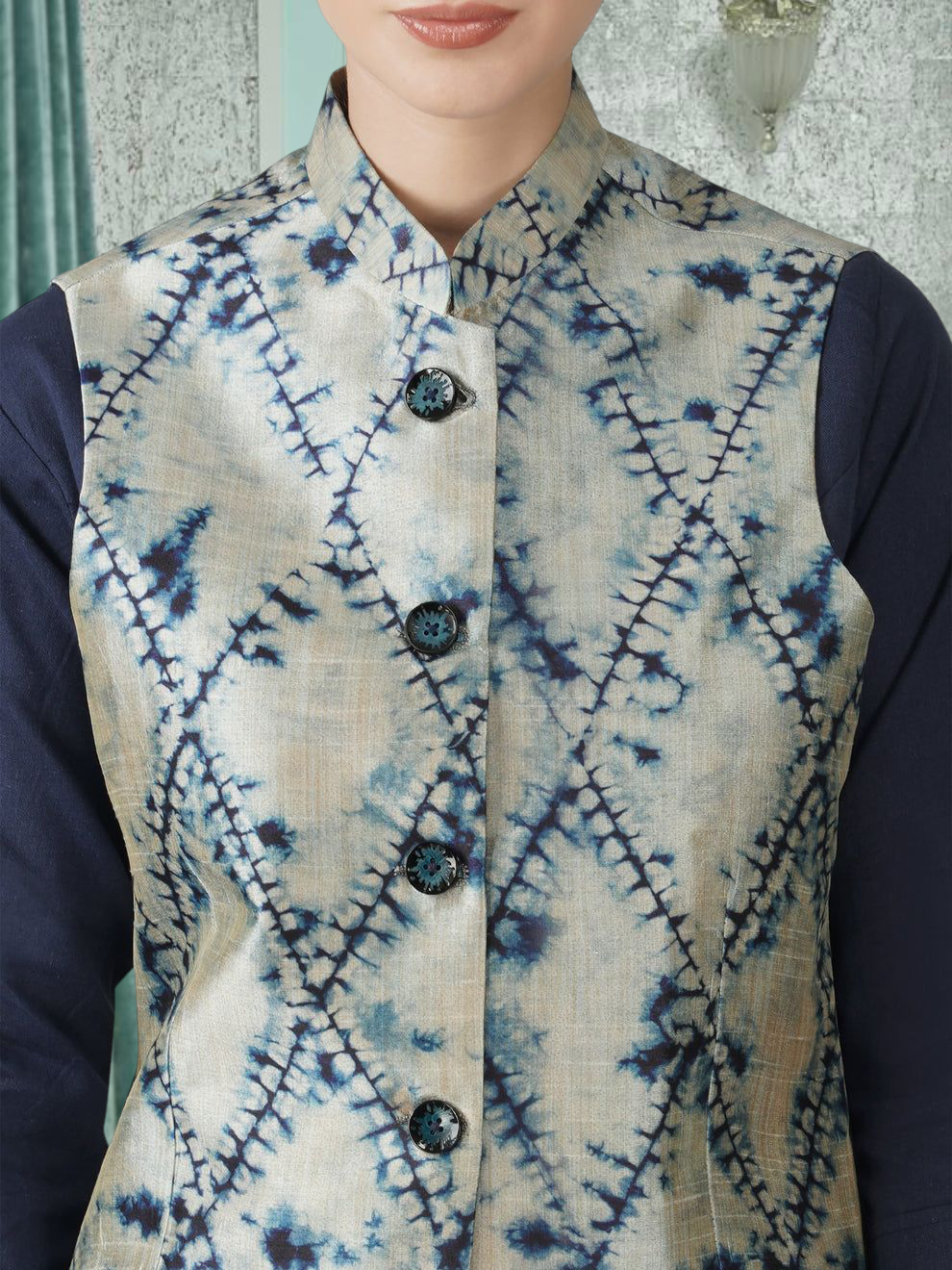 Digital Printed - Mango Silk Nehru Jacket Ladies Modi Jacket / Waistcoat