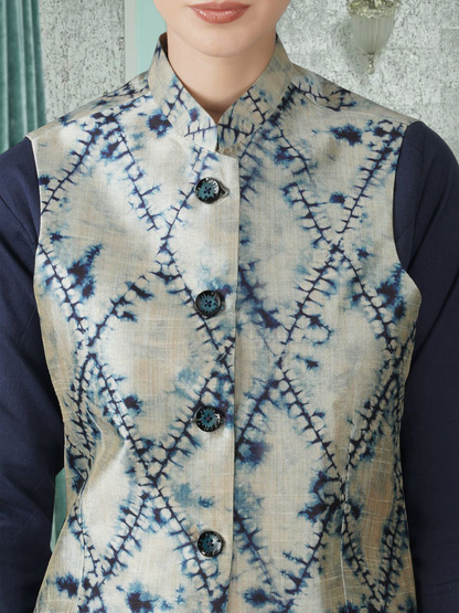 Digital Printed - Mango Silk Nehru Jacket Ladies Modi Jacket / Waistcoat